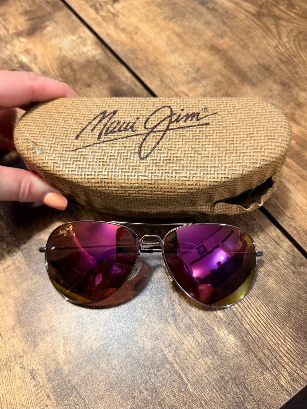 Maui Jim “Mavericks” Aviator Sunglasses with Purple Mirrored Lenses